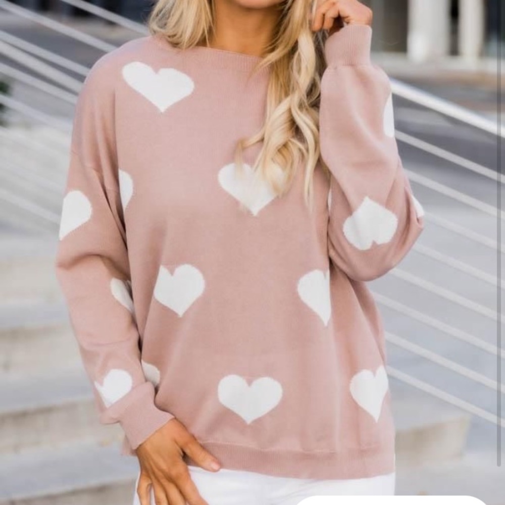 Pink Lily Heart Full of Love Mauve Pink Crewneck Sweater